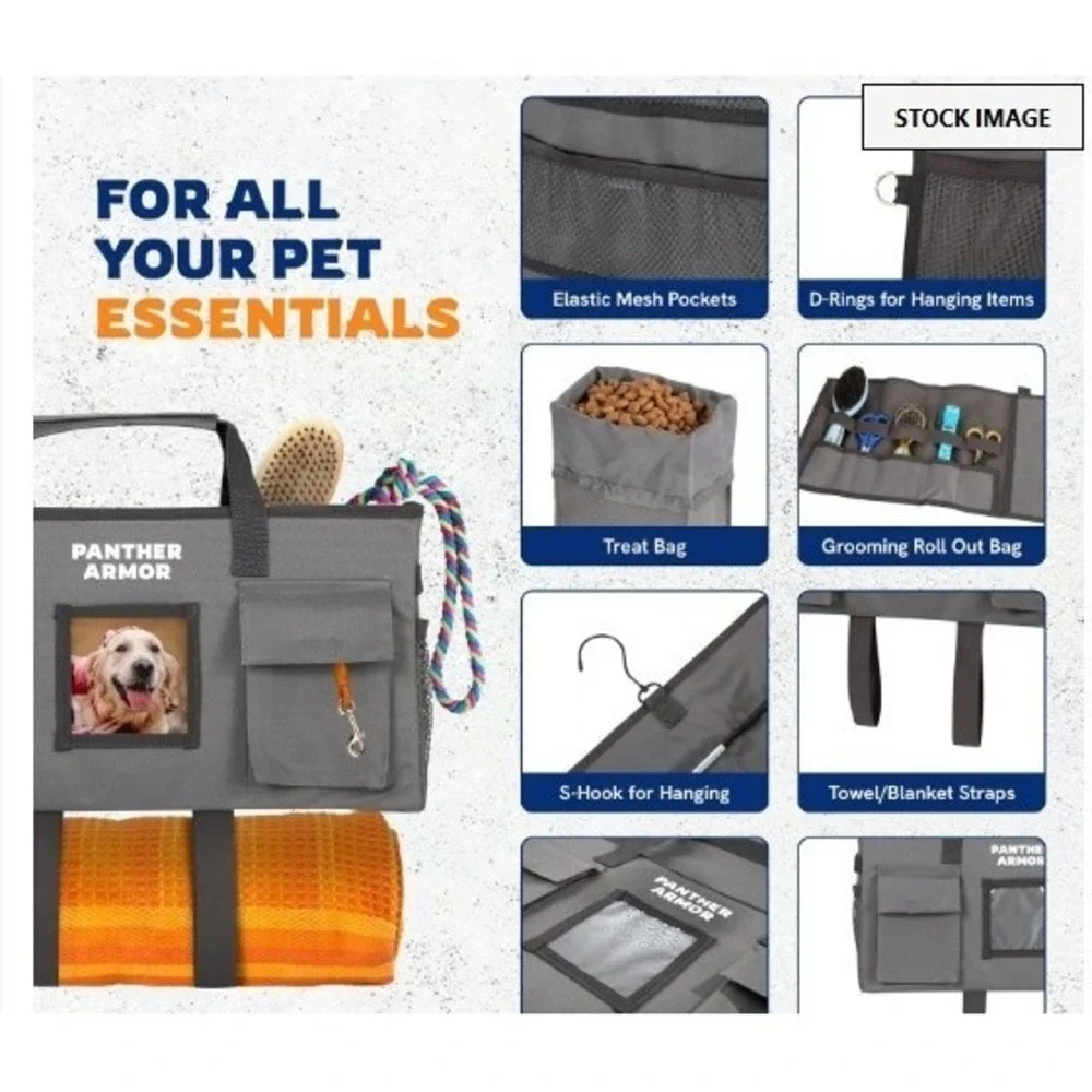 Panther Armor Dog Travel Bag Hanging Dog Organizer & Pet Storage Tote Bag Gray